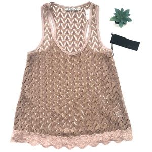 CHLOE K Tan Knit/Crochet Tank Top Size XS